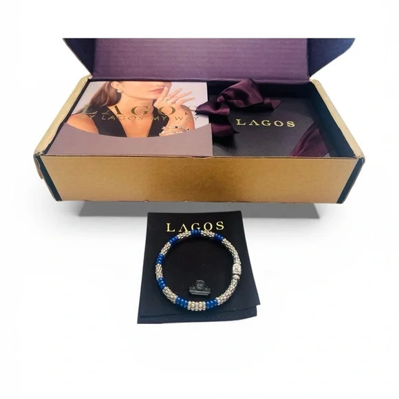 Lagos Blue Caviar Beaded Bracelet in Sterling Silver & Blue Ceramic, 7" - Picture 2 of 6